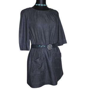Casual Fossil Dark Gray Shift Dress XS Patch Pocket 100% Cotton